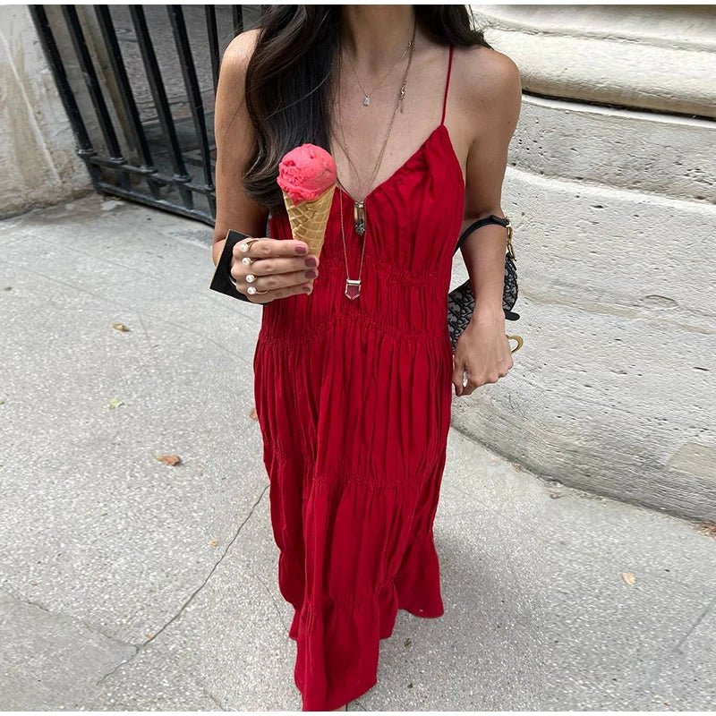 Beach Style Backless Ruffle Maxi Dress