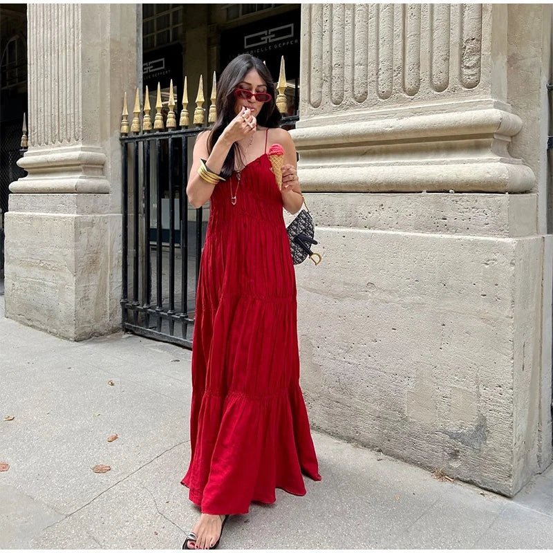 Beach Style Backless Ruffle Maxi Dress