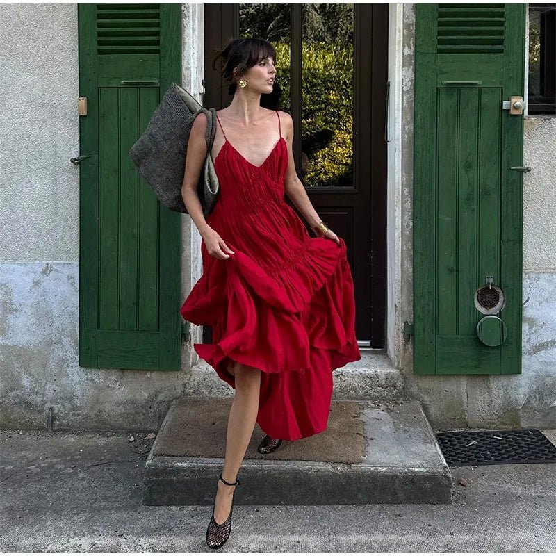 Beach Style Backless Ruffle Maxi Dress