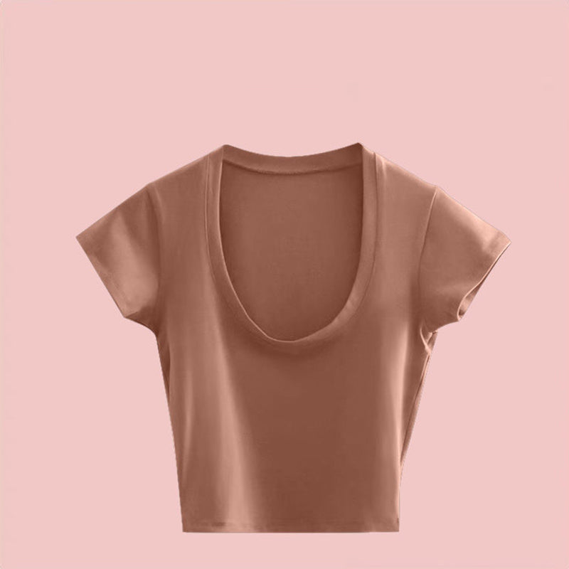 Pydshop 2024 Summer Slim T-Shirt Women Sexy Short Sleeve T Shirt U-Neck Gray Tee Female Solid Basic Black/White Korean Crop Tops Hot Y2k