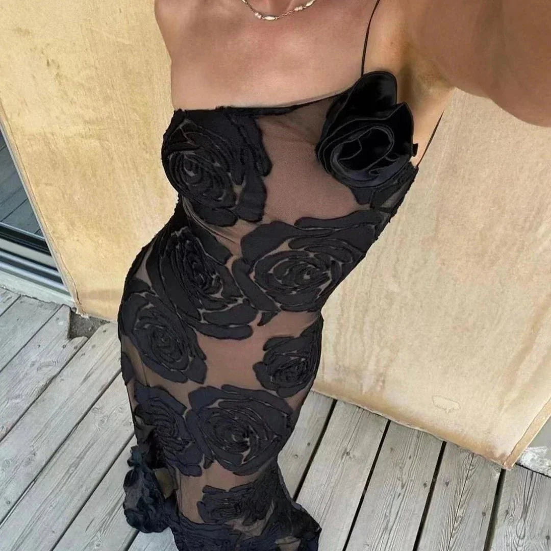 Black Mesh One-Shoulder Dress