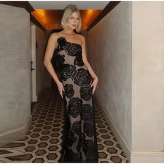 Black Mesh One-Shoulder Dress