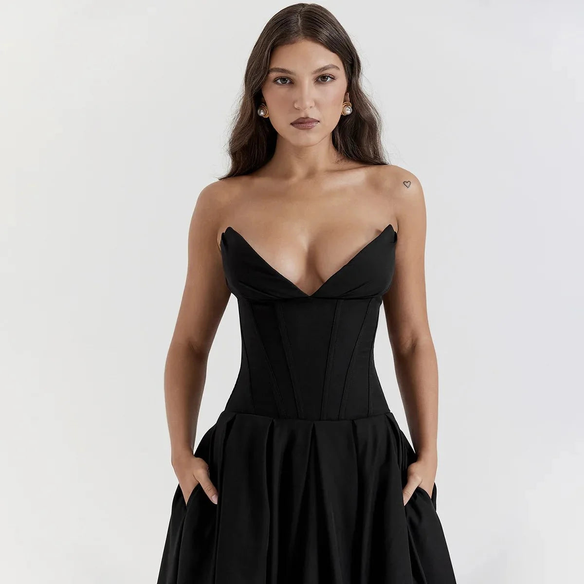 Black Strapless Corset Dress