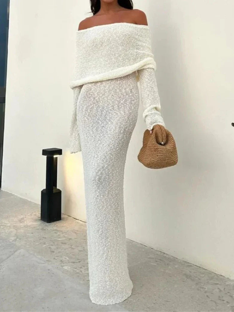 Bodycon Off Shoulder Knit Long Dress