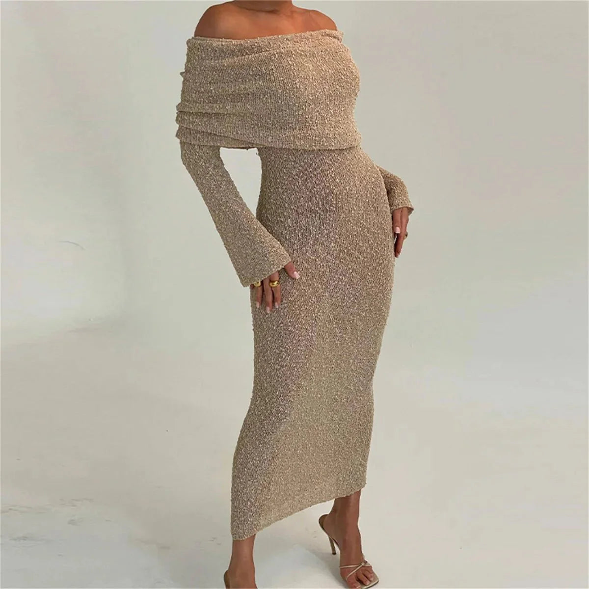 Bodycon Off Shoulder Knit Long Dress