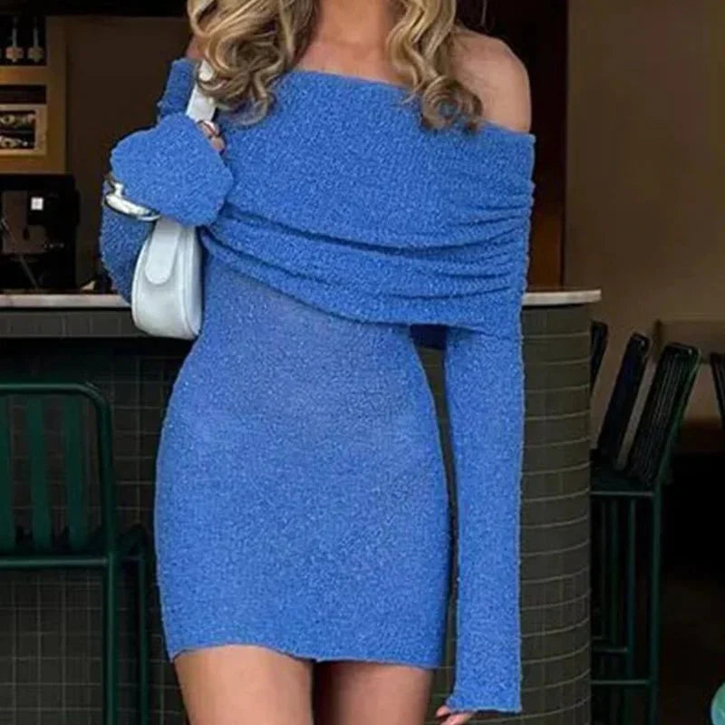 Bodycon Off Shoulder Knit Long Dress