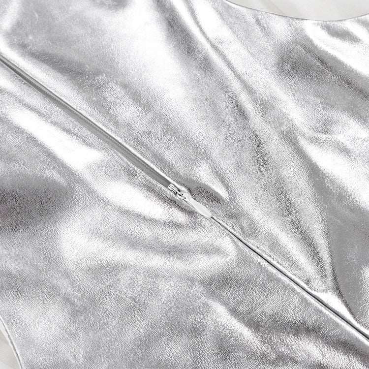 Bodycon Sliver Pu Leather O-Neck Sleeveless Mini Dresses