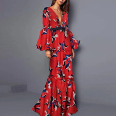 Bohemian Lantern Sleeve A-Line Maxi Dreses