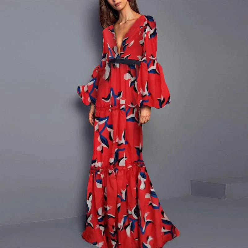 Bohemian Lantern Sleeve A-Line Maxi Dreses