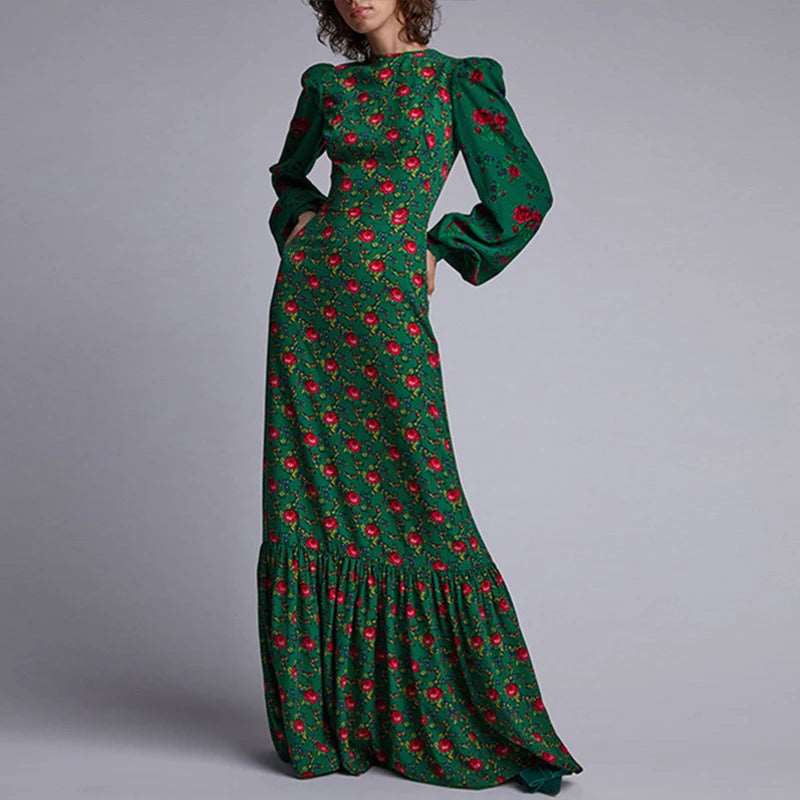 Bohemian Lantern Sleeve A-Line Maxi Dreses