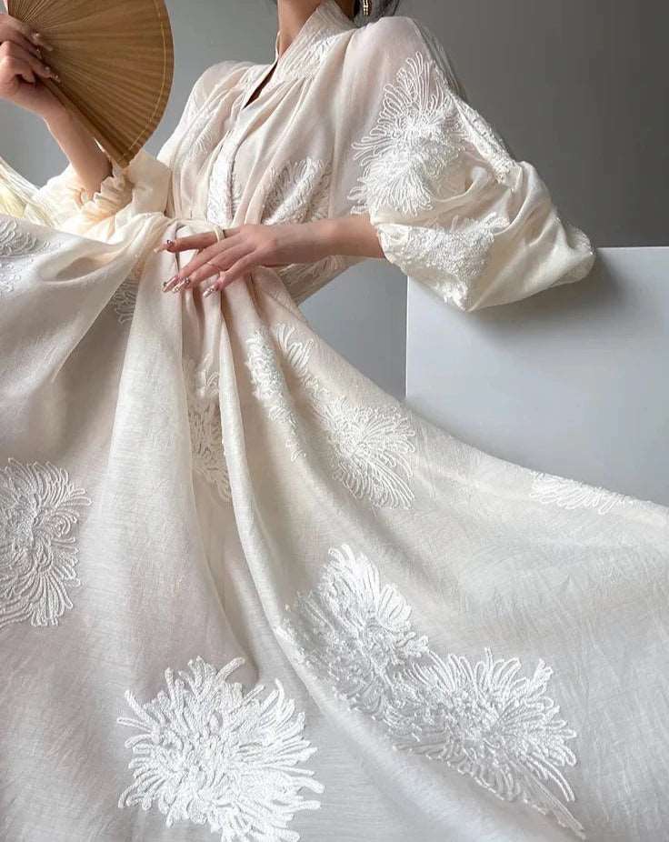 Boho Embroidery Lantern Sleeve Vintage Dress