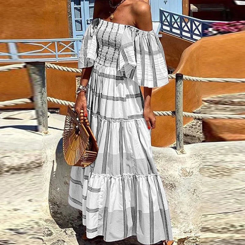 Boho Off-Shoulder A-Line Beach Dress