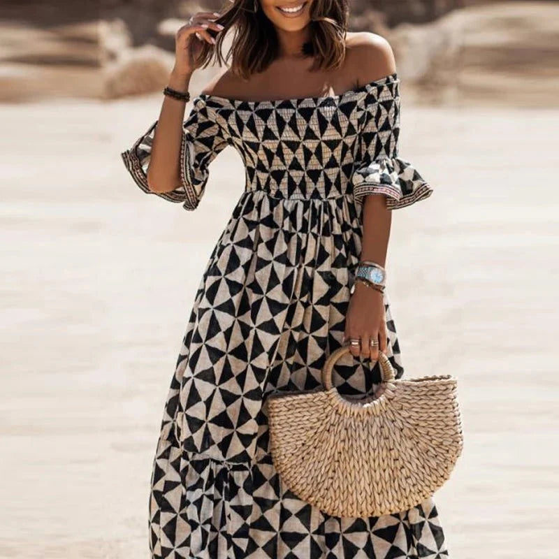 Boho Off-Shoulder A-Line Beach Dress