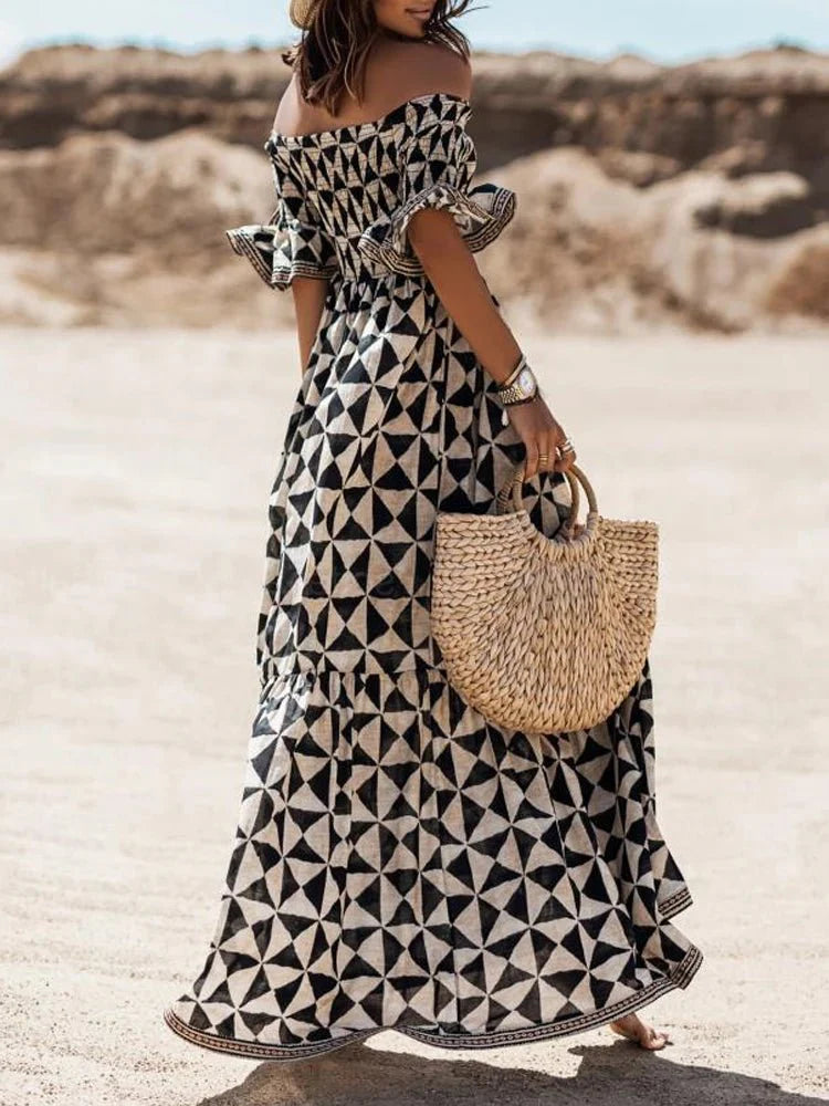 Boho Off-Shoulder A-Line Beach Dress