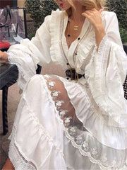 Boho V Neck Lace Patchwork Noble Elegant Evening Party Night Dress