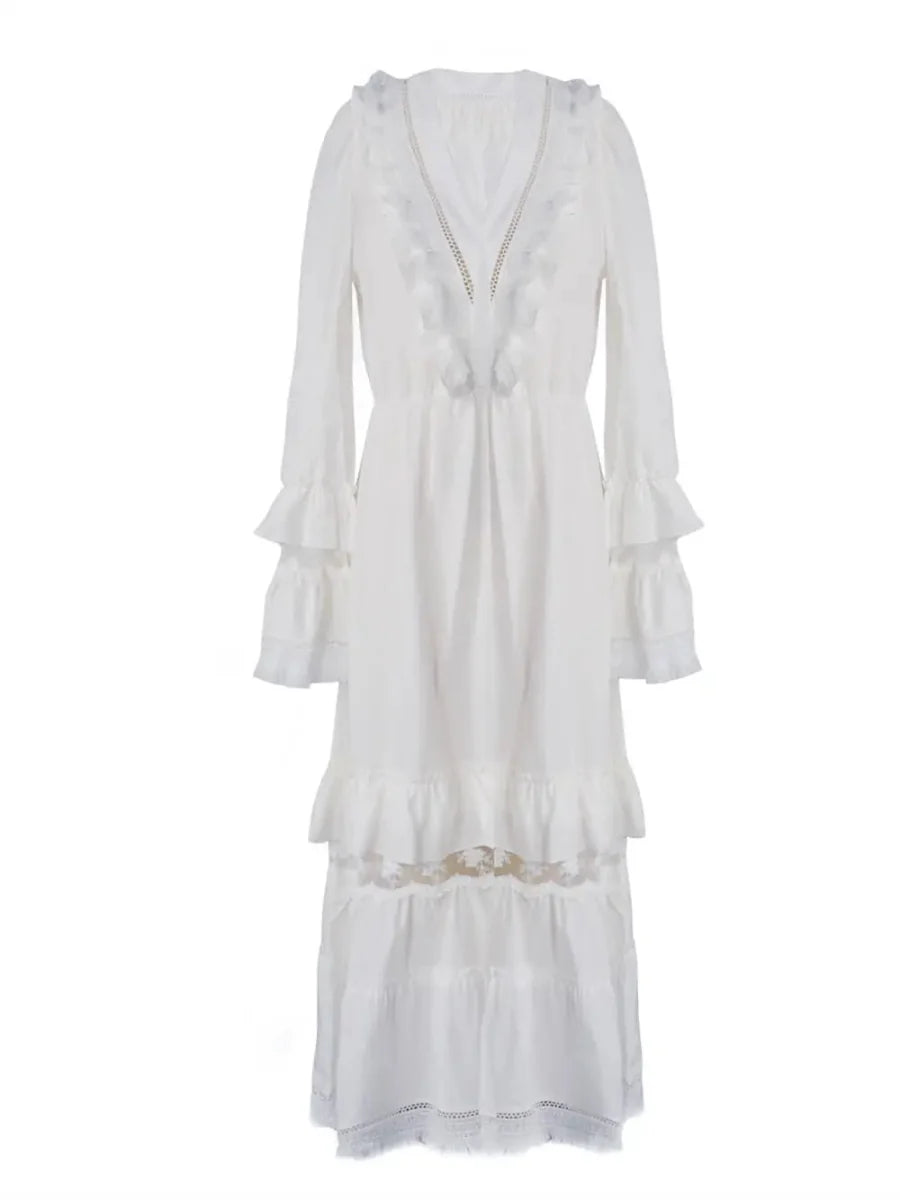 Boho V Neck Lace Patchwork Noble Elegant Evening Party Night Dress