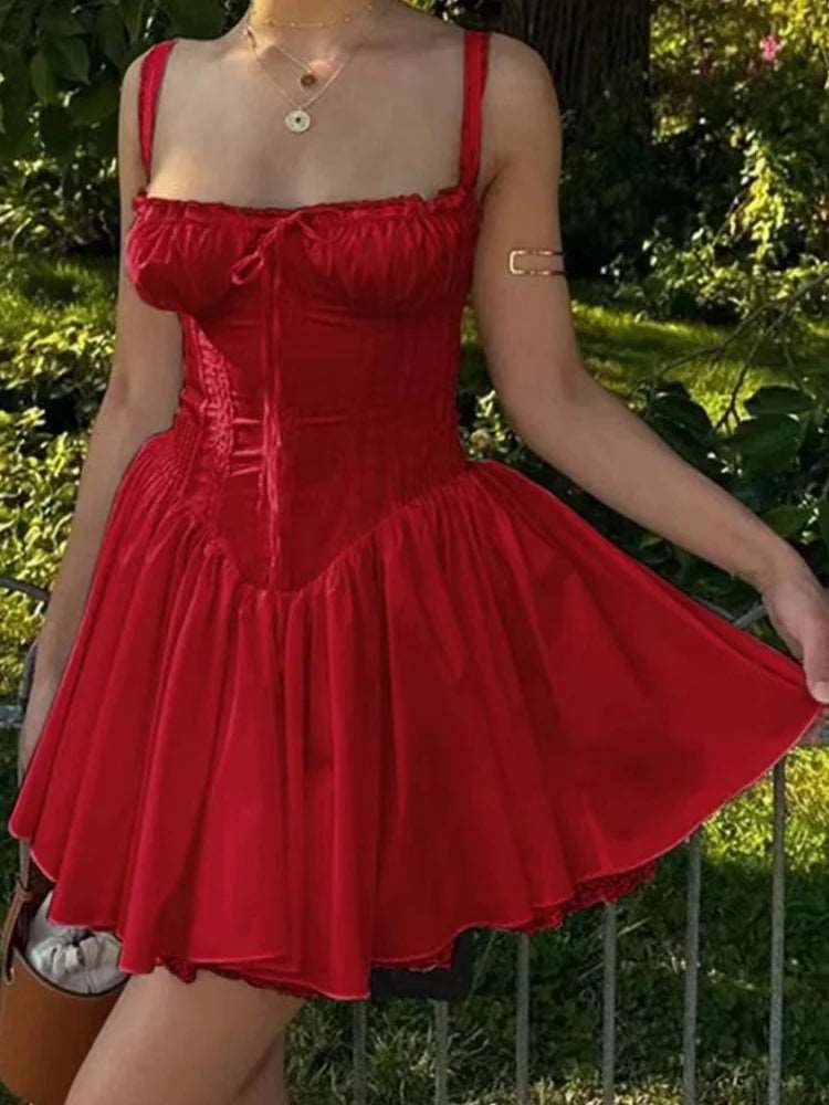 Bow A-Line Dress Spaghetti Strap Dress