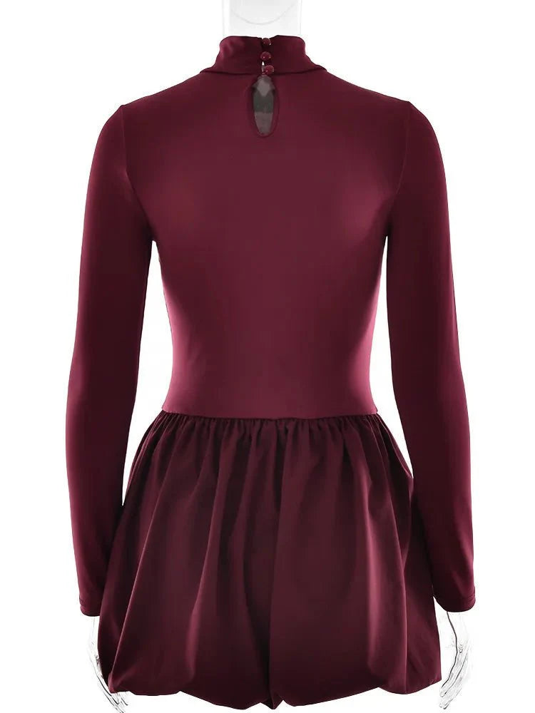 Burgundy Turtleneck Mini Dress