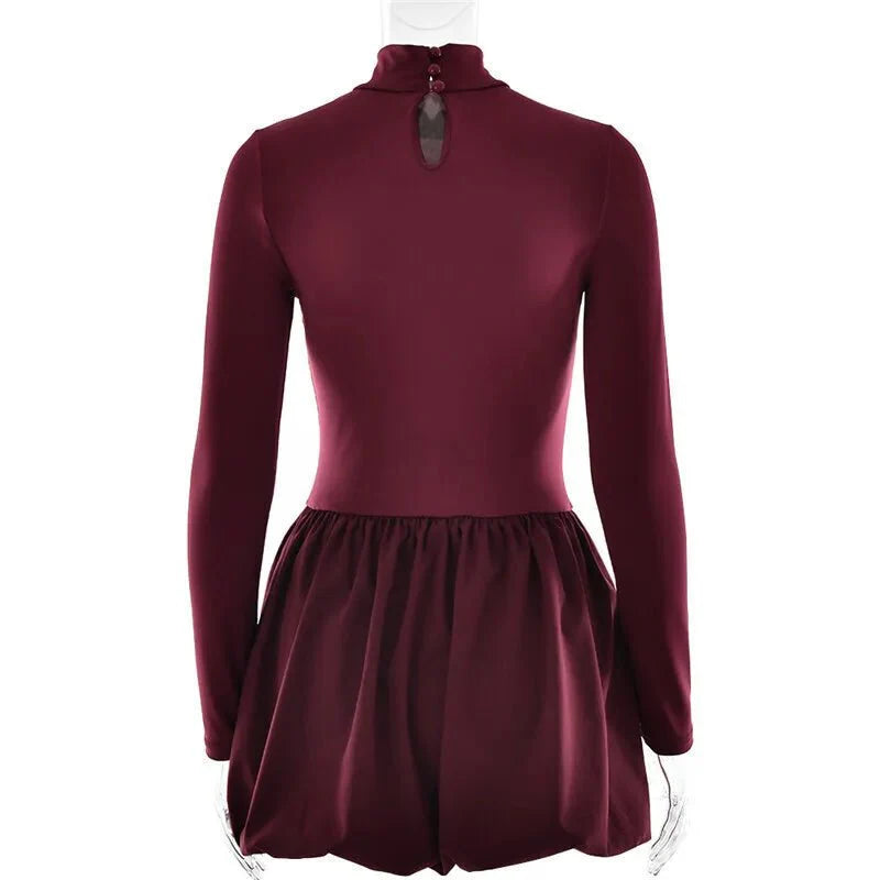Burgundy Turtleneck Mini Dress