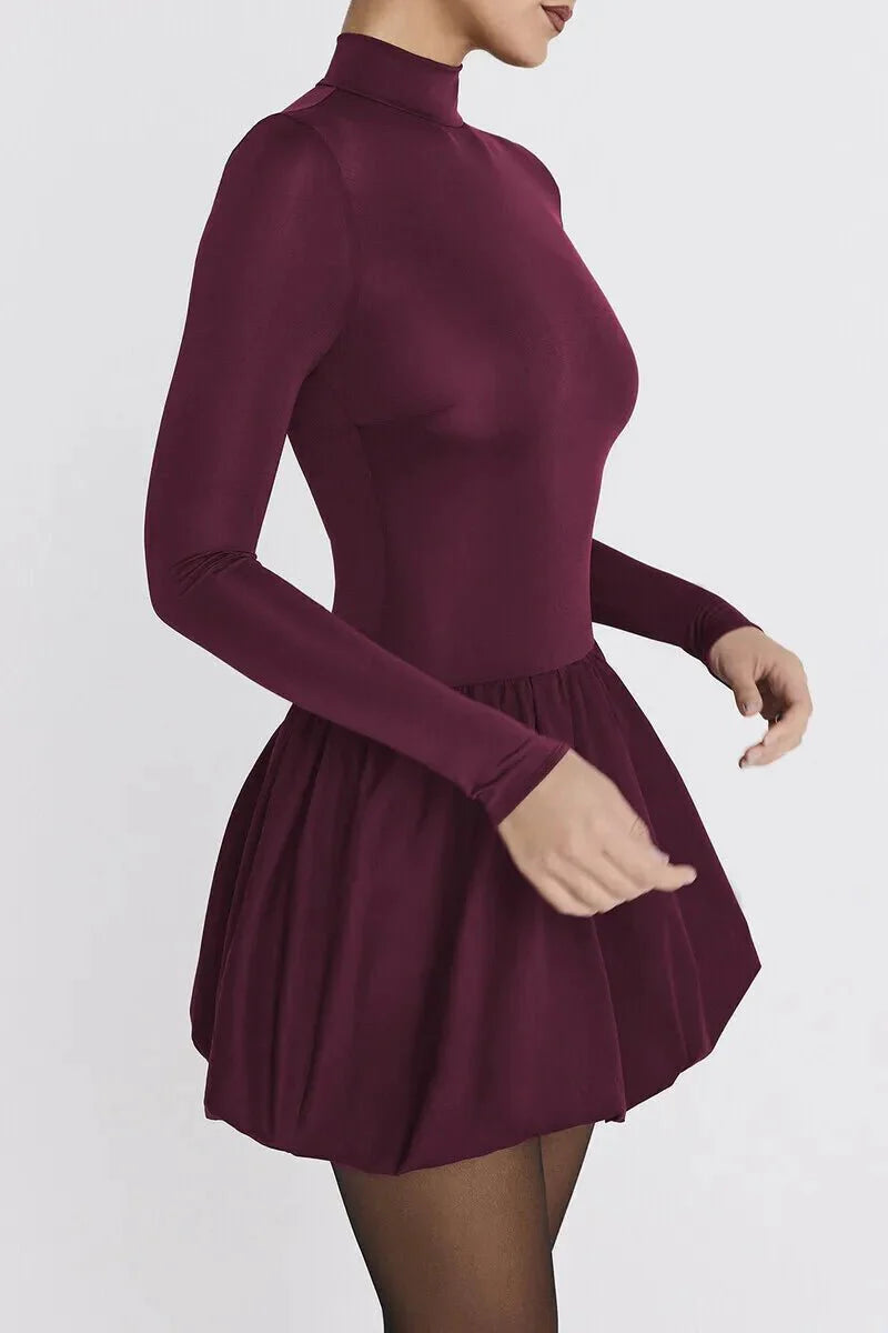 Burgundy Turtleneck Mini Dress
