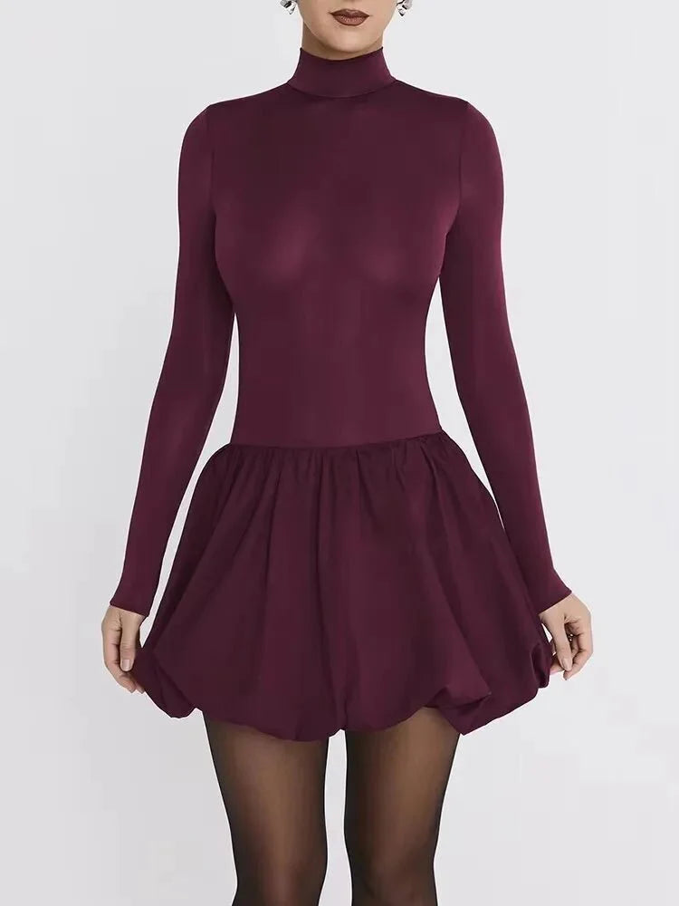 Burgundy Turtleneck Mini Dress