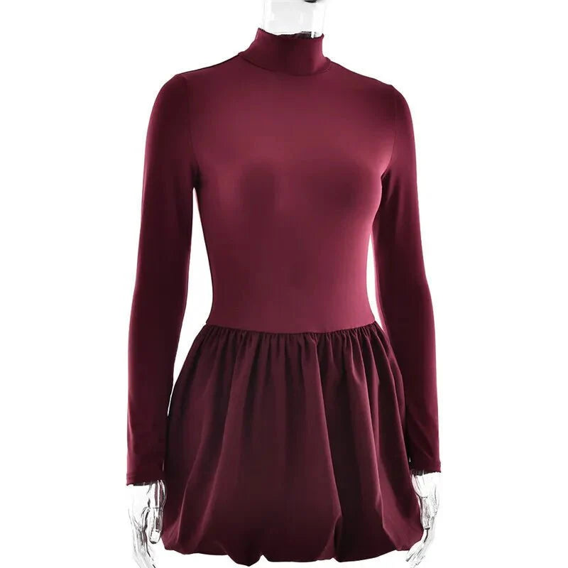 Burgundy Turtleneck Mini Dress