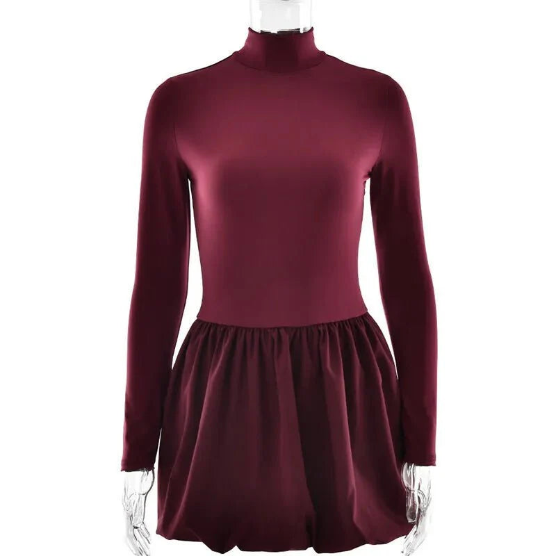Burgundy Turtleneck Mini Dress