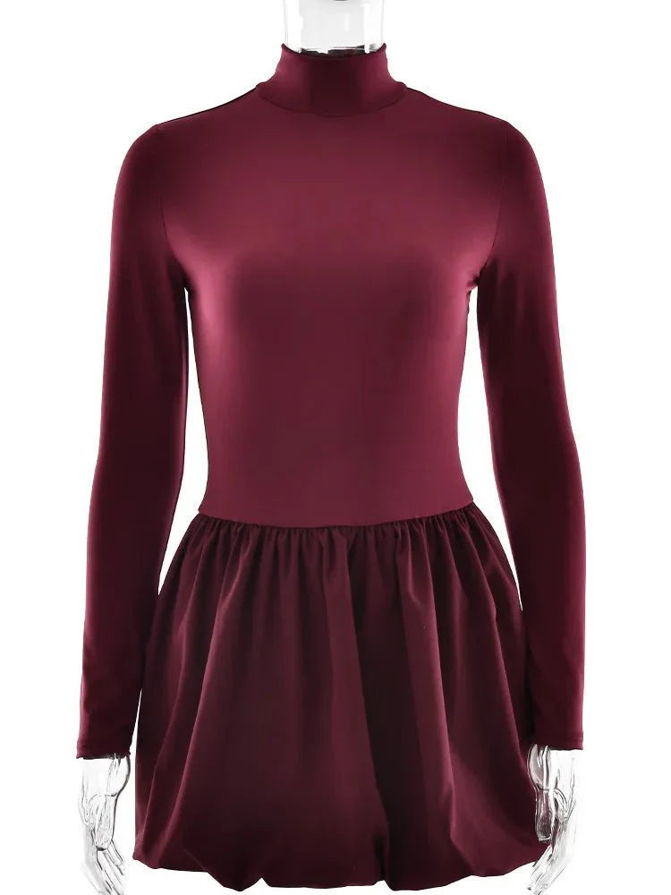 Burgundy Turtleneck Mini Dress