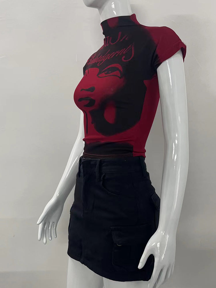 Pydshop Aesthetic Short Sleeve T-shirt Summer Y2k Clothes Gothic Girl Crop Tops Print Vintage Women Casual Baby Tee Streetwear