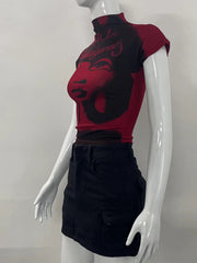 Pydshop Aesthetic Short Sleeve T-shirt Summer Y2k Clothes Gothic Girl Crop Tops Print Vintage Women Casual Baby Tee Streetwear