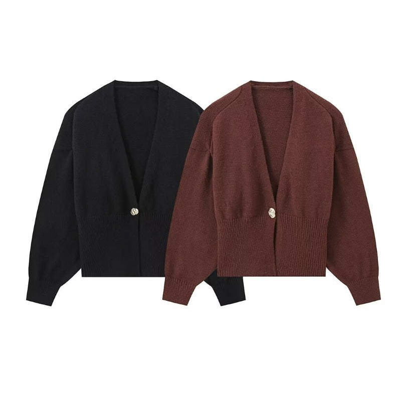 Pydshop Chic Solid Button Knitted Cardigan Women Casual Deep V Neck Long Sleeve Slim Warm Sweater Autumn New Lady Fashion Top