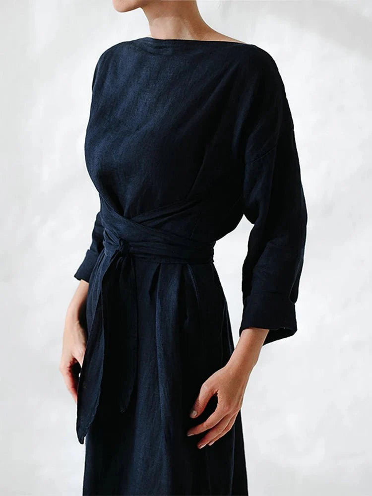 Casual Solid Cotton Linen Dress