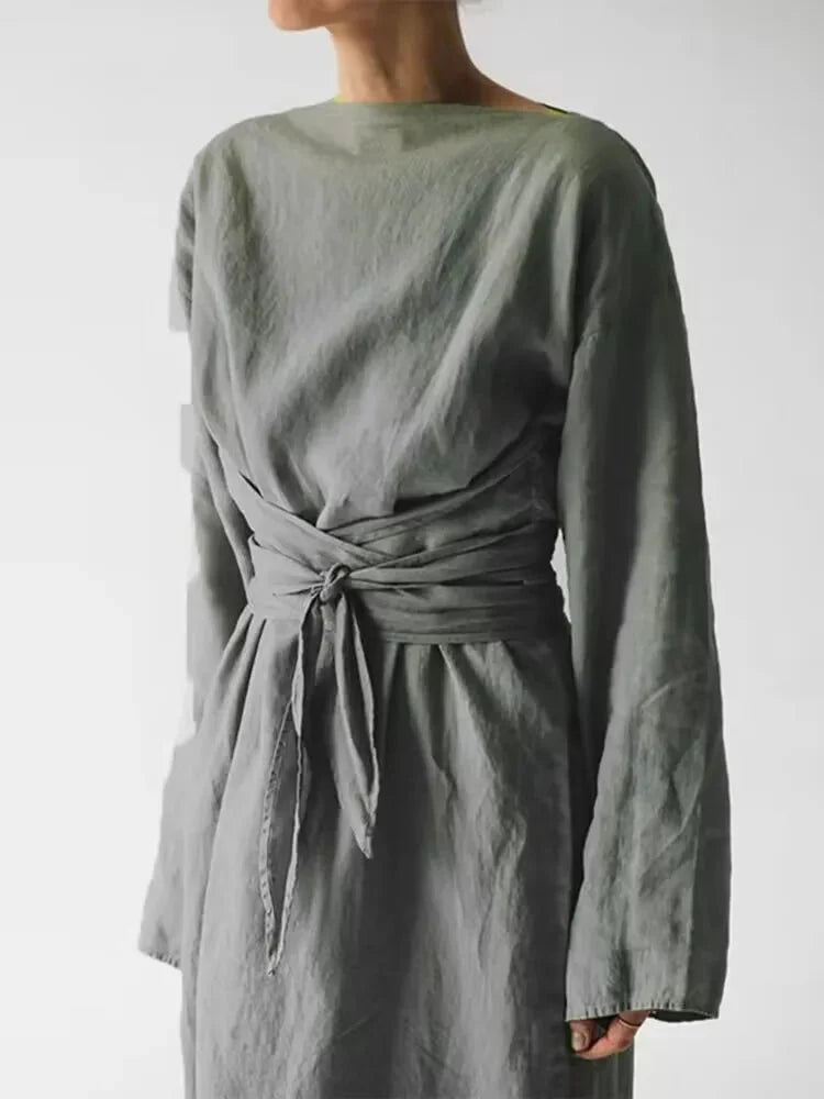 Casual Solid Cotton Linen Dress