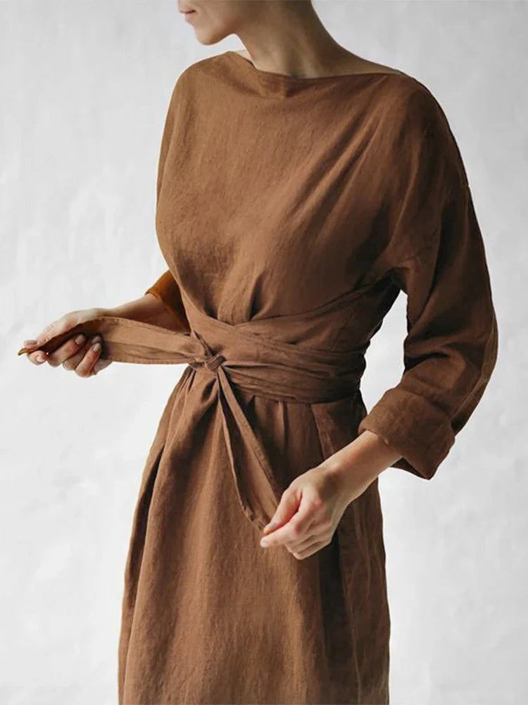 Casual Solid Cotton Linen Dress