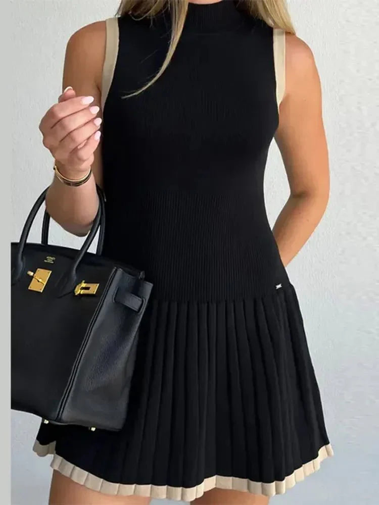 Chic Color Block Sleeveless Knit Mini Dress