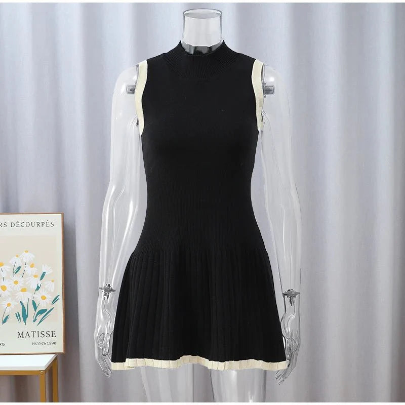Chic Color Block Sleeveless Knit Mini Dress