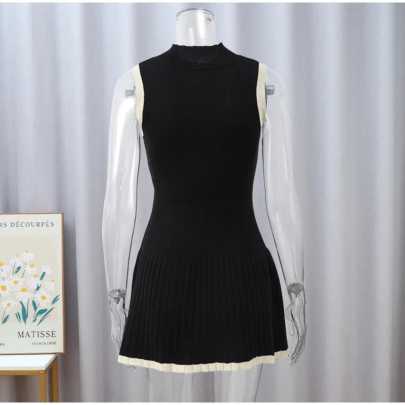 Chic Color Block Sleeveless Knit Mini Dress