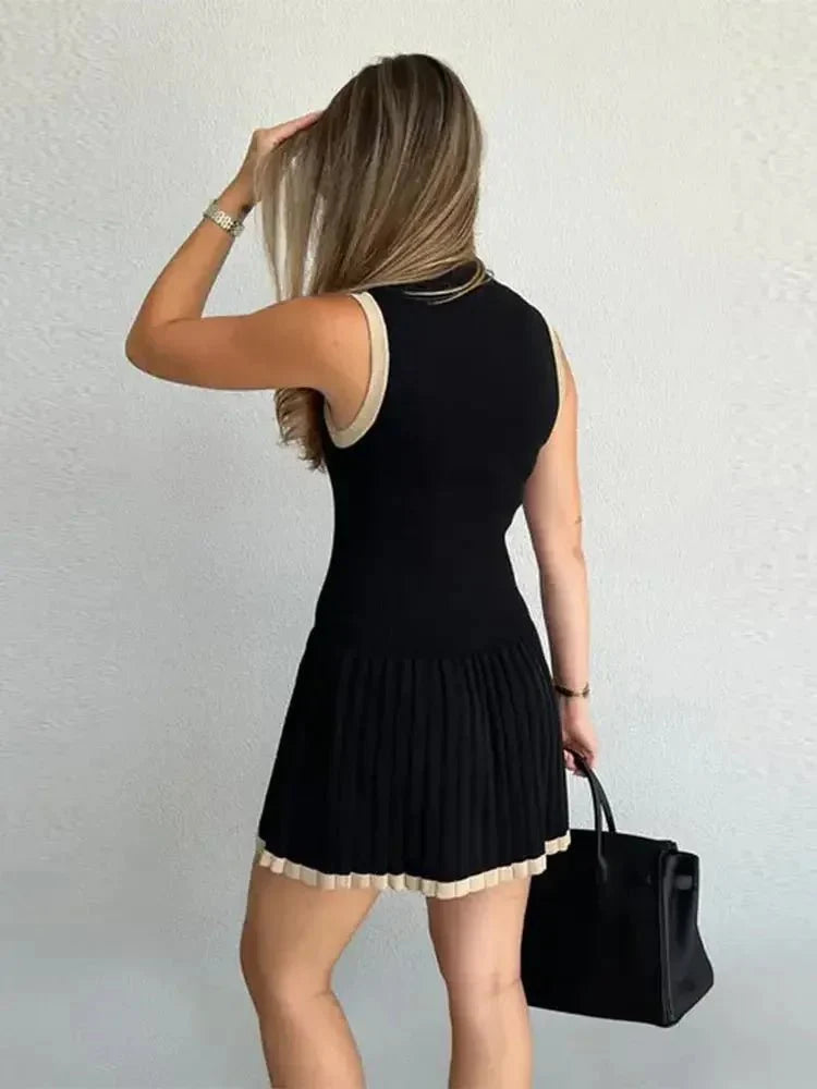 Chic Color Block Sleeveless Knit Mini Dress