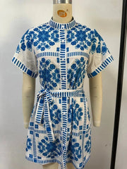 Chic Print Short Vacation Dress