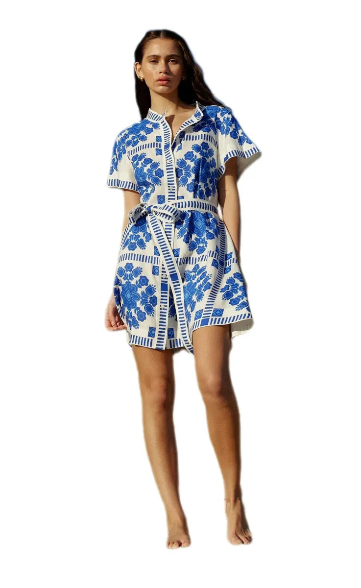 Chic Print Short Vacation Dress