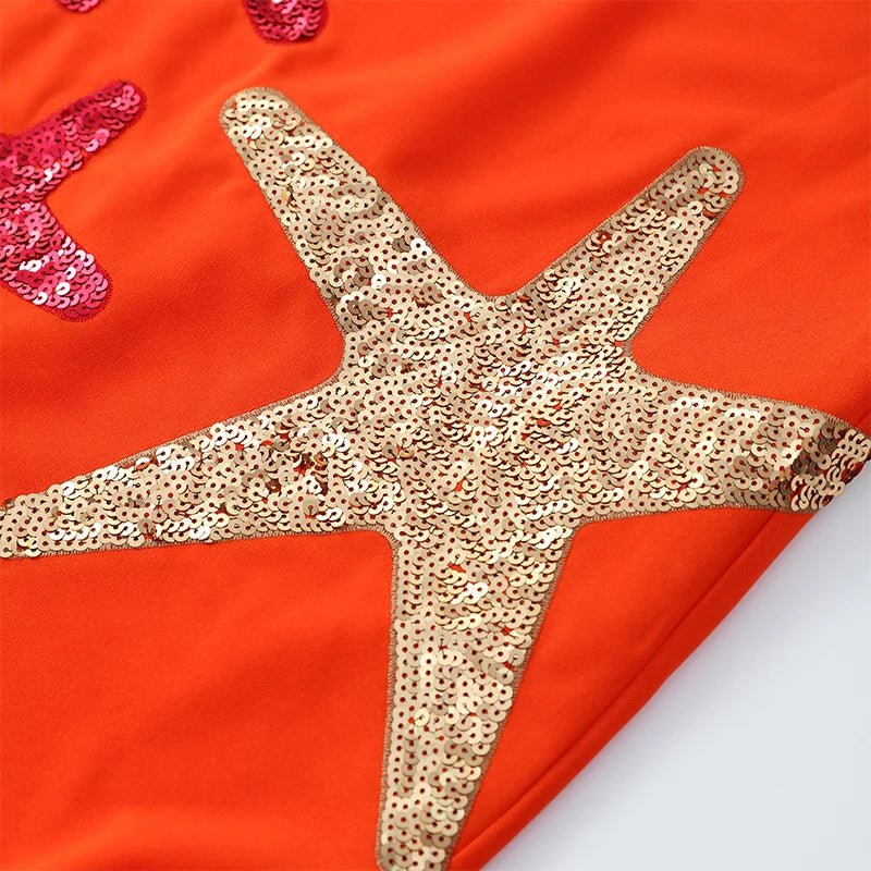 Chic Shinny Starfish Print Mini Dress
