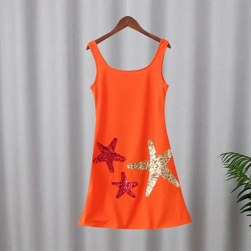 Chic Shinny Starfish Print Mini Dress