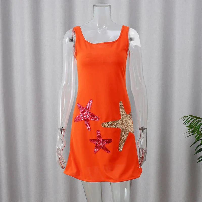 Chic Shinny Starfish Print Mini Dress