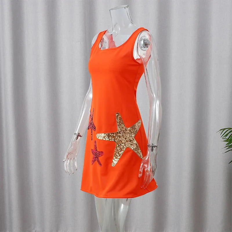 Chic Shinny Starfish Print Mini Dress