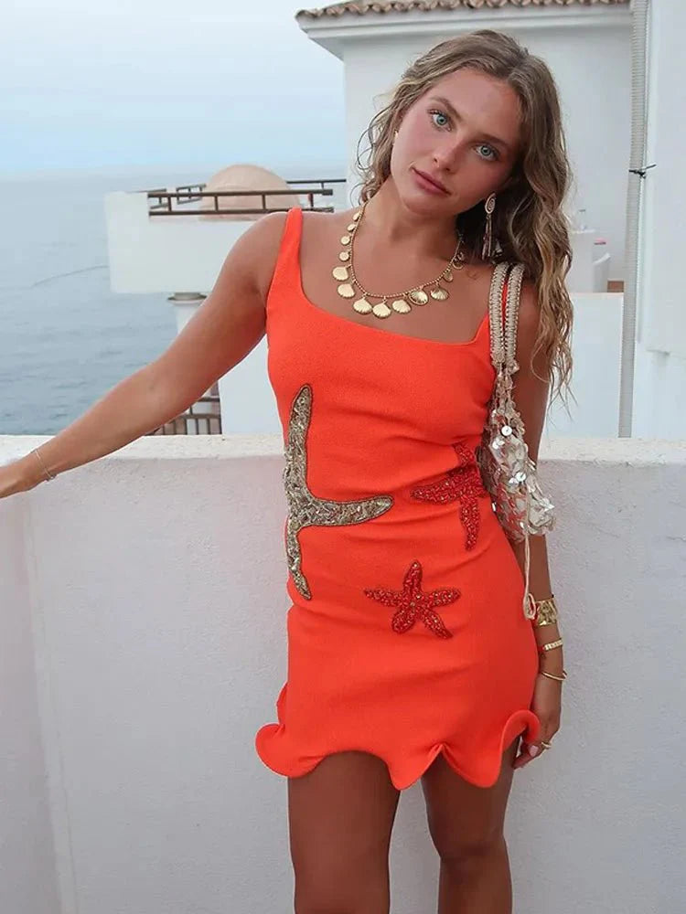 Chic Shinny Starfish Print Mini Dress