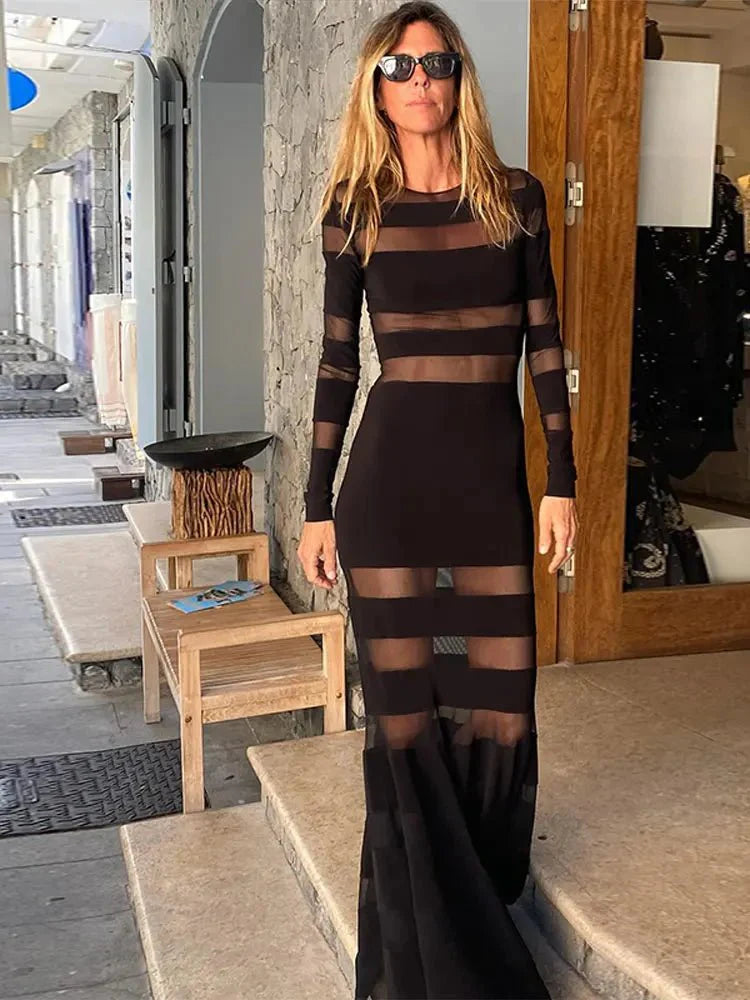 Chic Solid Hollow Out Maxi Dress
