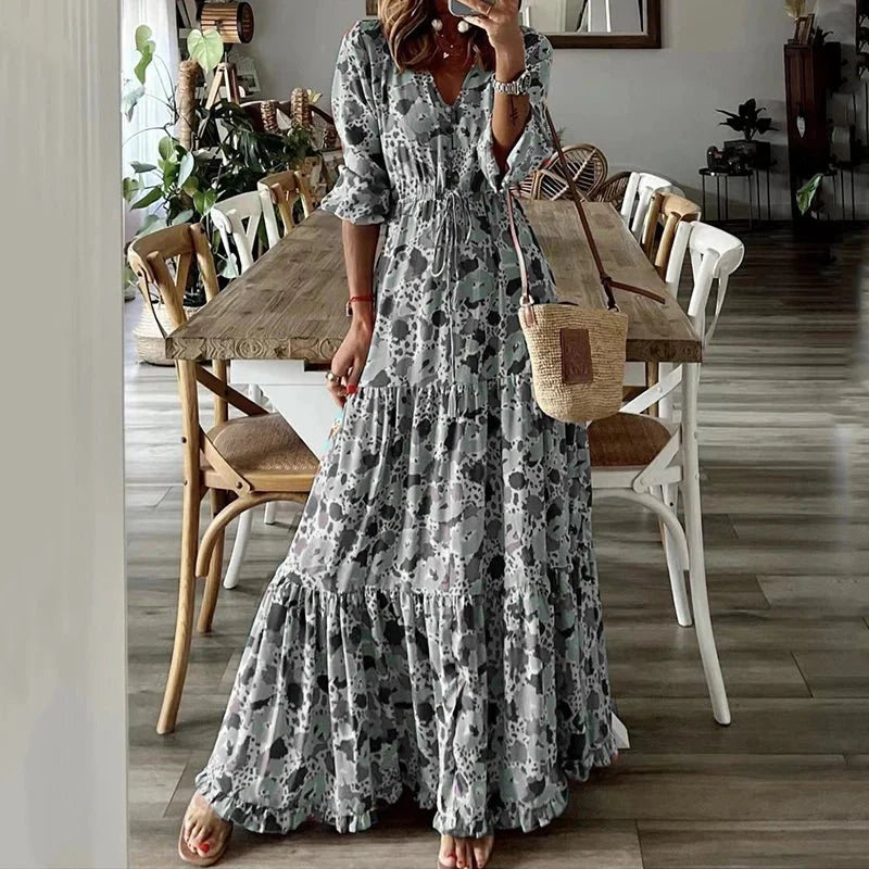 Chic V-Neck Floral Printed Maxi Dress