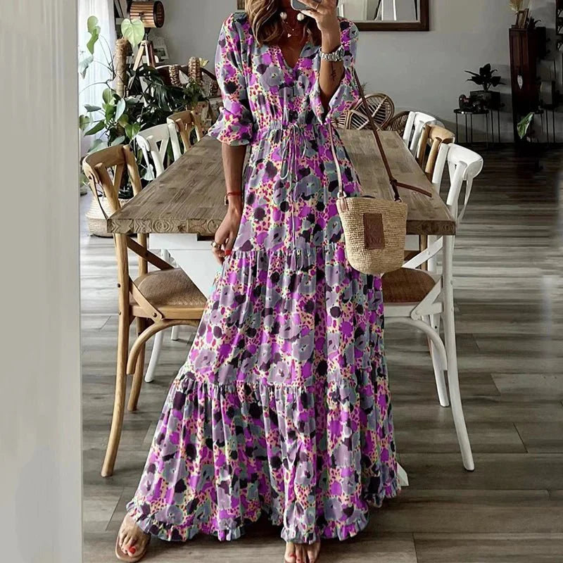 Chic V-Neck Floral Printed Maxi Dress