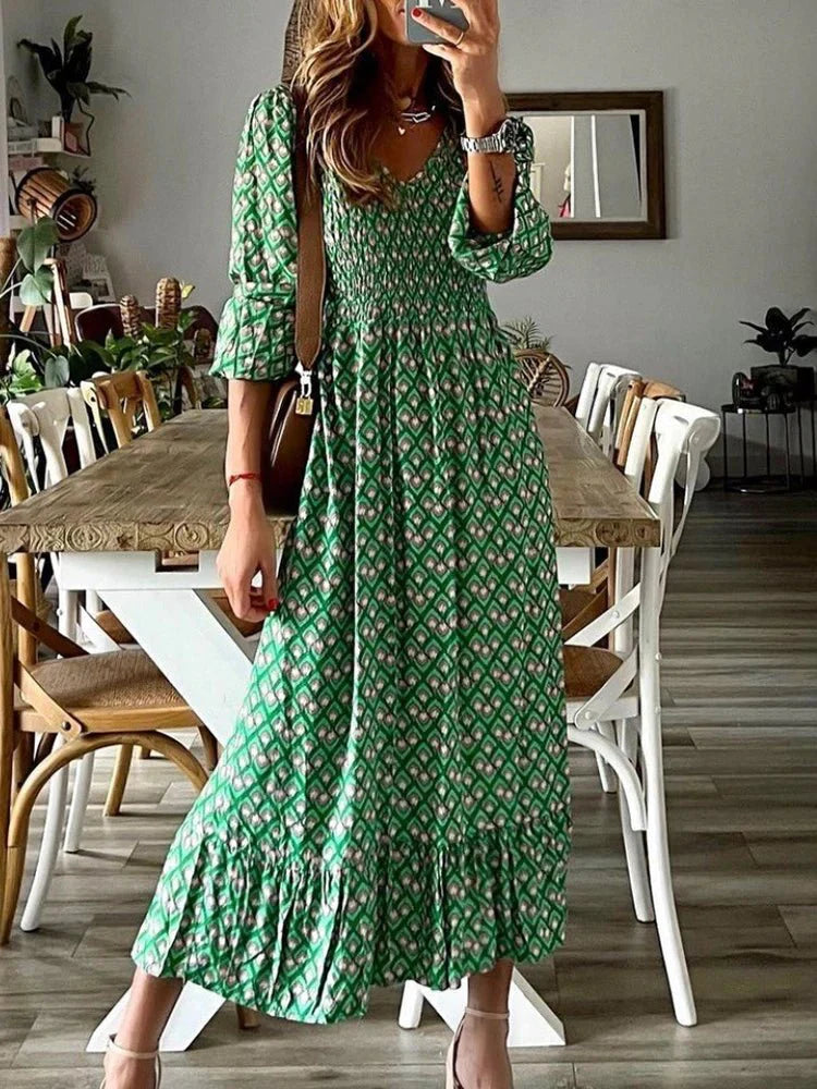 Chic V-Neck Floral Printed Maxi Dress