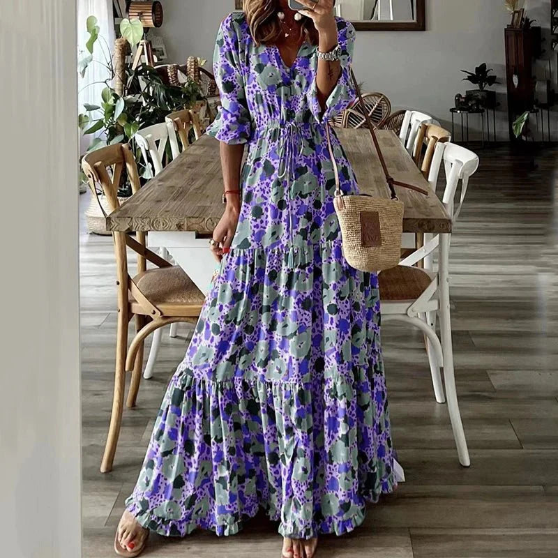 Chic V-Neck Floral Printed Maxi Dress